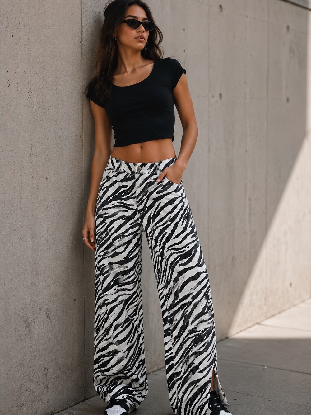 Lioness Top Model Zebra Stripe Black White Baggy Jeans